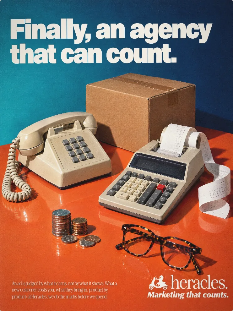 Heracles ad: Finally, an agency that can count.