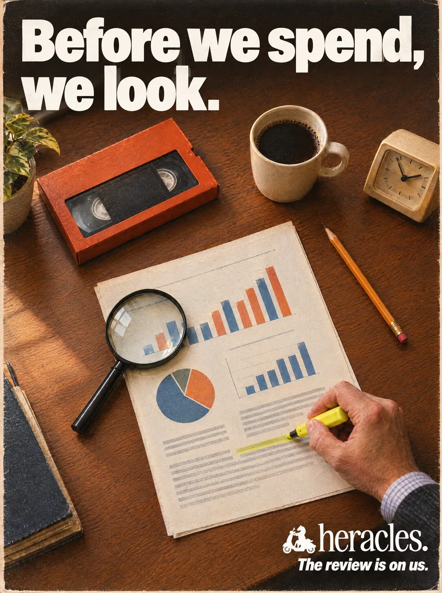 Heracles ad: Before we spend, we look. The review is on us.